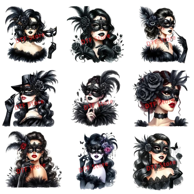 Thermal Press Clothes Stickers Black Swan Girl Print On T-Shirt goth Design DTF Accessory Iron On Children's clothing Patch