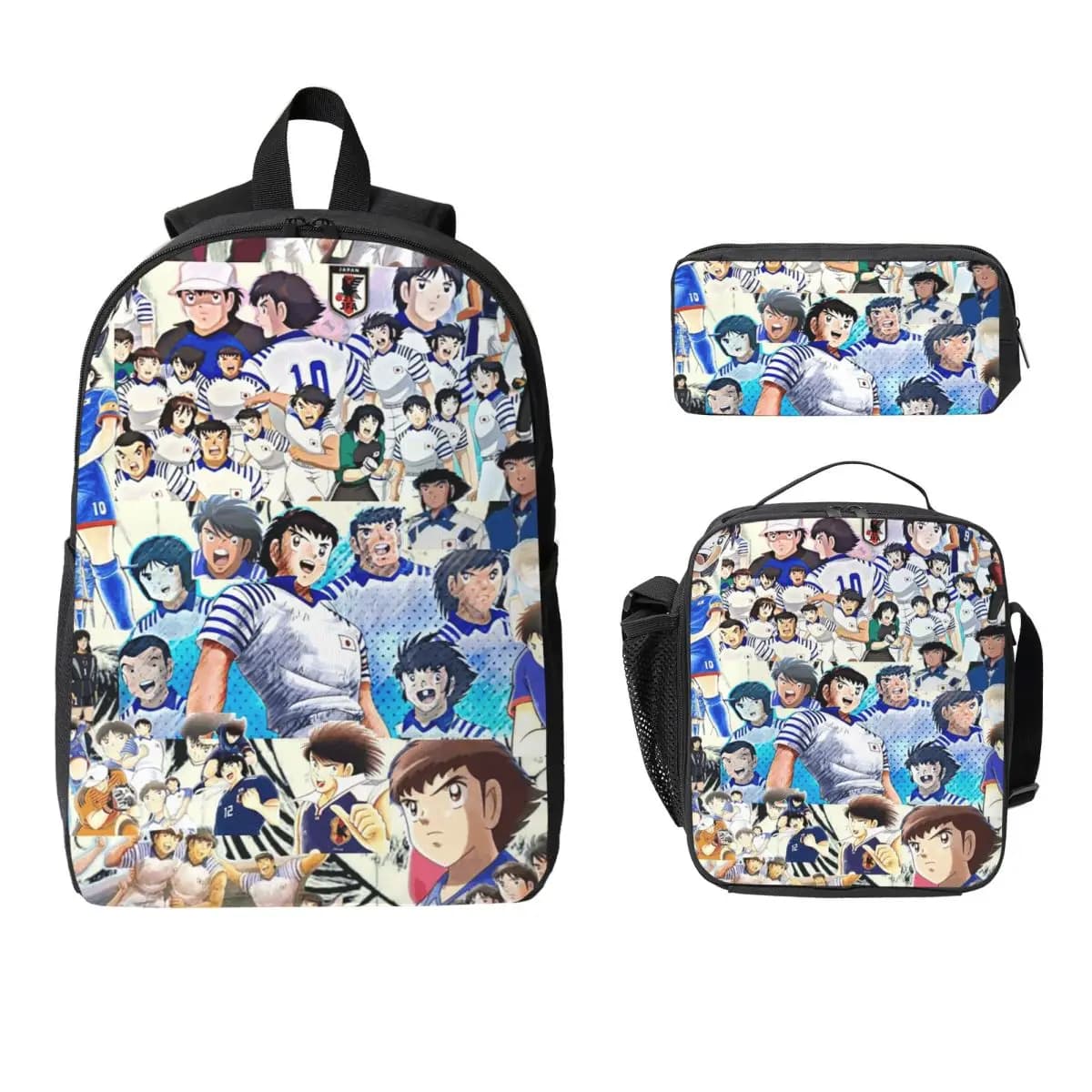 Zaino Captain Tsubasa per Ragazzi e Ragazze, Borsa per Libri, Borsa per Scuola, Borsa per Laptop, Set di 3 Borse a Tracolla, Borsa Termica per Pranzo, Astuccio