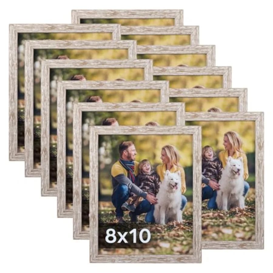 Set di 12 Cornici Rustiche, Cornici Fotografiche in Legno Effetto Fattoria per Parete o Tavolo