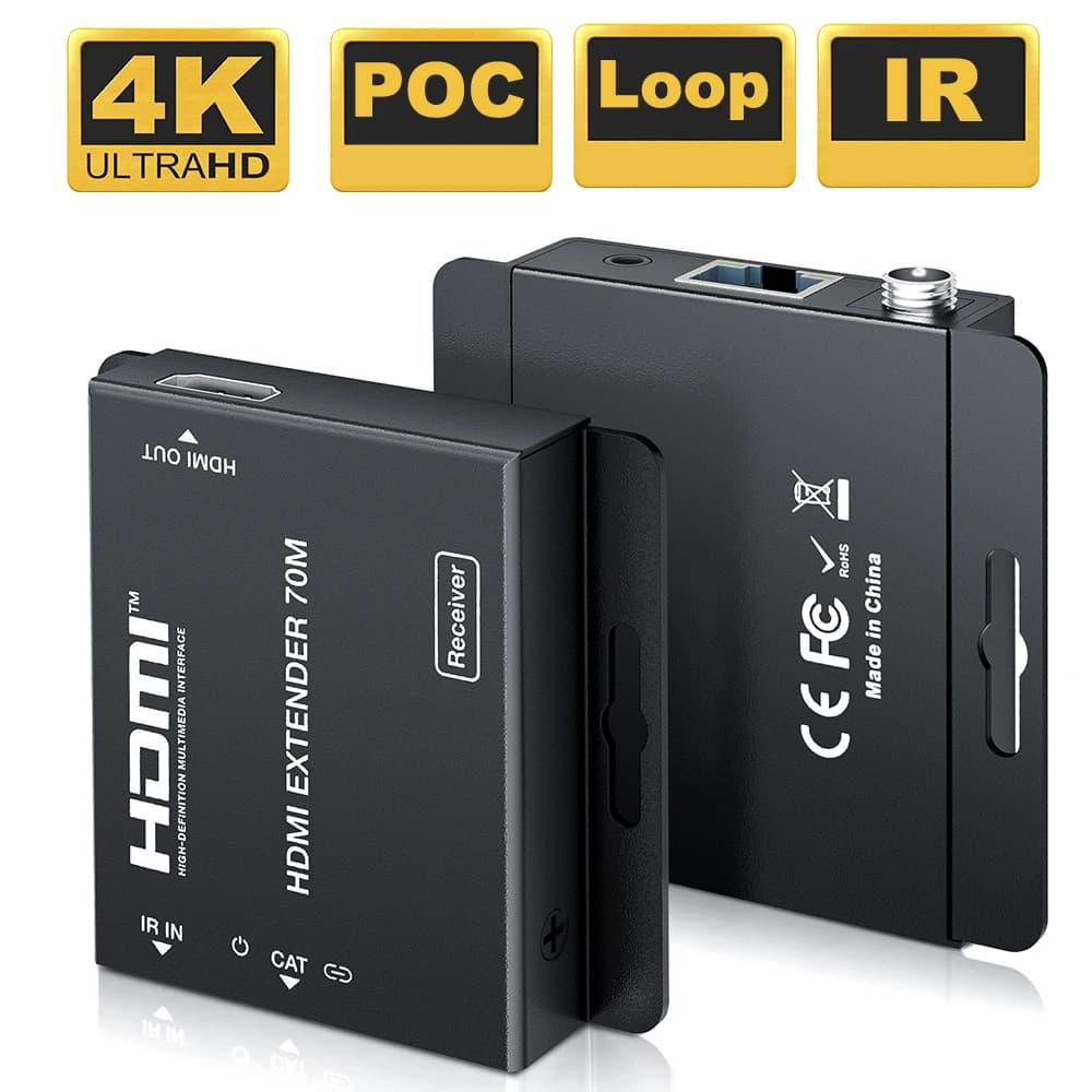 HDMI 4K extender on Cat6/7 cable up to 70M HDMI 4K extender with IR and HDMI loop output for HDTV Apple TV PS4 PC