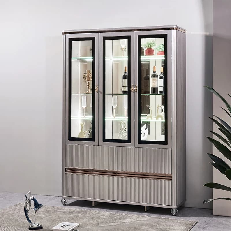 Mobile Portabottiglie in Legno di Lusso Moderno, Arredamento per Sala da Pranzo e Bar, Ampio Spazio di Stoccaggio, Vetrina per Vini in Legno per Soggiorno