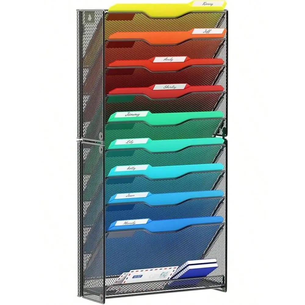 Organizzatore da Parete a 16 Livelli, Porta Documenti da Parete, Organizzatore per Cartelle da Parete, Portariviste, Realizzato in Rete, Nero 2025
