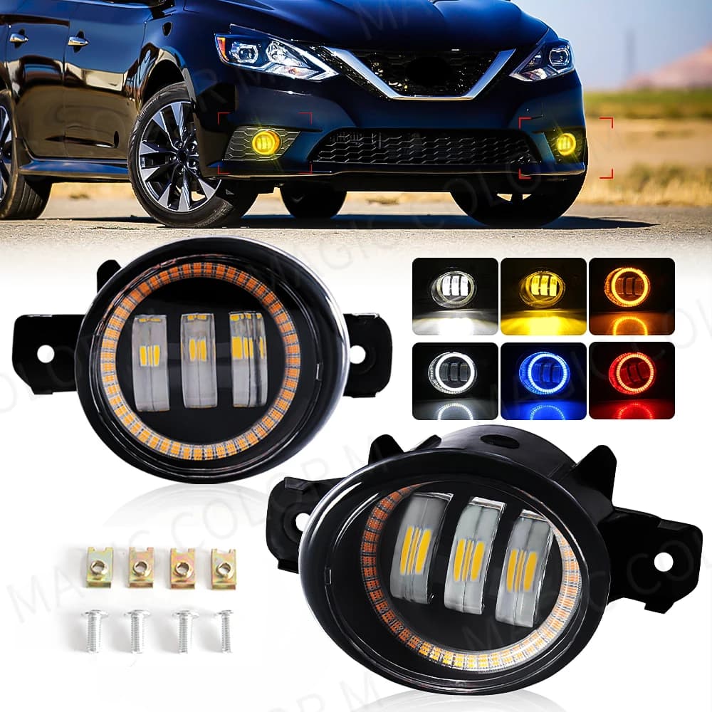 2 X Angel Eye Gruppo fendinebbia per Nissan X-Trail Rogue T32 2014 2015 2016 Auto LED Lente Nebbia Lampada di marcia diurna DRL H11 12V