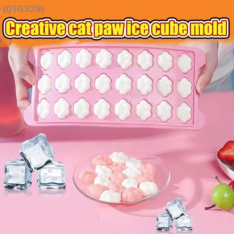 【QT329M3】Stampo creativo per cubetti di ghiaccio a forma di zampa di gatto con coperchio, piccola macchina per il ghiaccio, piccolo contenitore per cubetti di ghiaccio per uso domestico, vassoio per cubetti di ghiaccio in silicone