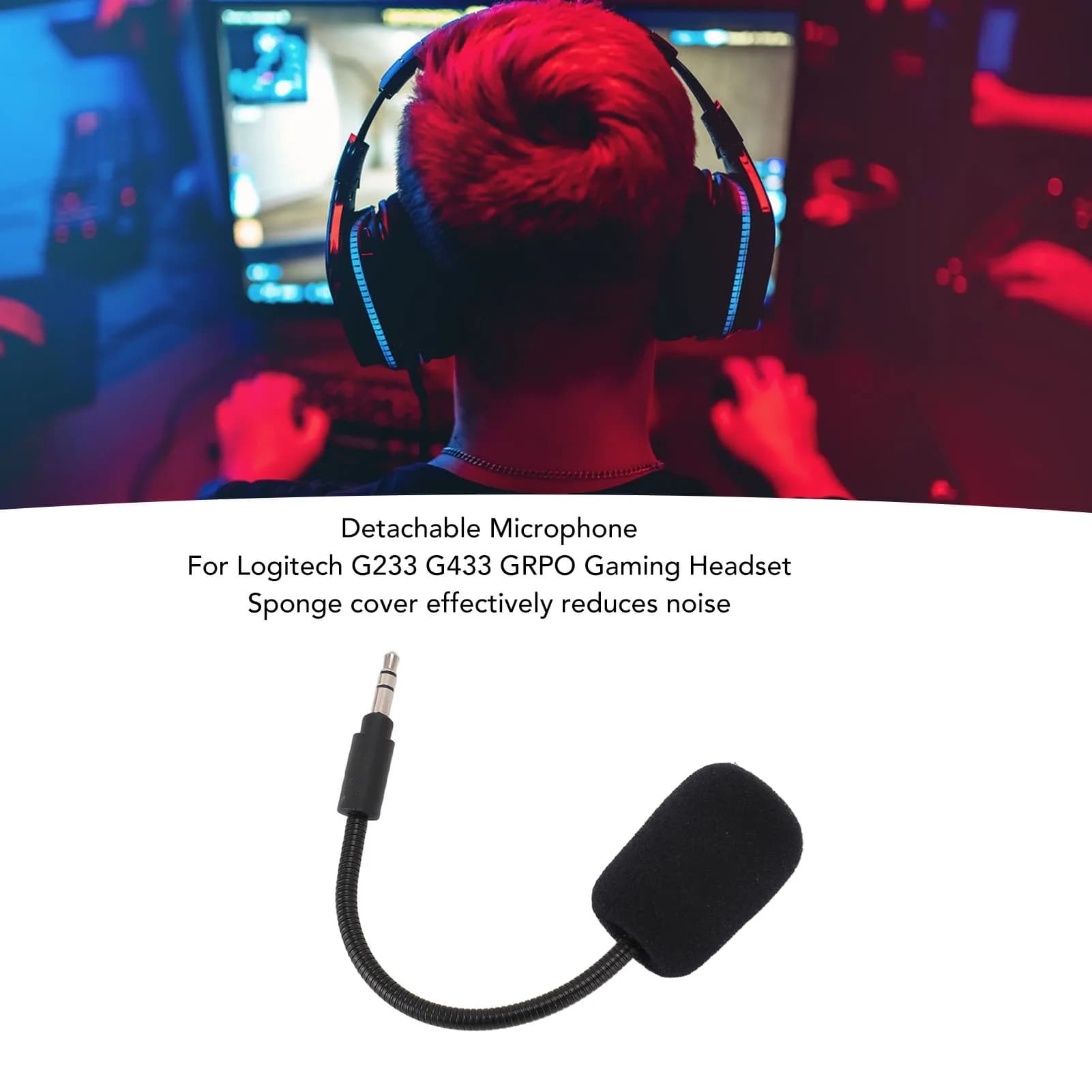 Game Mic Replacement Detachable Microphone Replacement Game Mic 3.5mm Plug Microphone for Logitech G233 G433 GRPO Gaming Headset