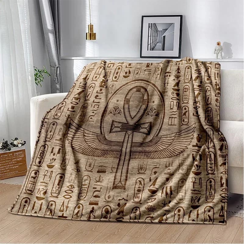 Coperta con simboli del segno ideografico mitologico egiziano antico, coperta morbida per la coperta del divano del letto della camera da letto di casa