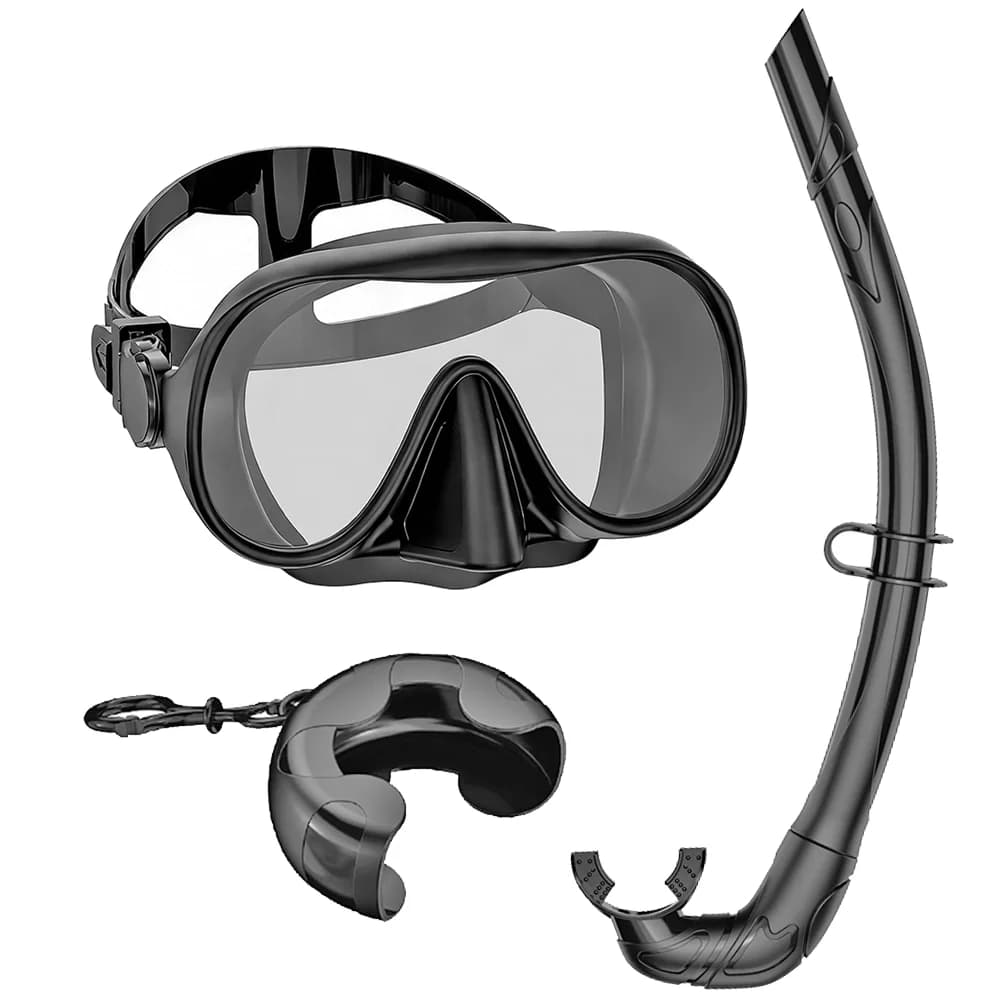 Frameless Underwater Mask Set with Ultra-Ampia Overview Vision, Tempered Glass, Snorkeling Tube with Pocket BC, Adult Swimwear