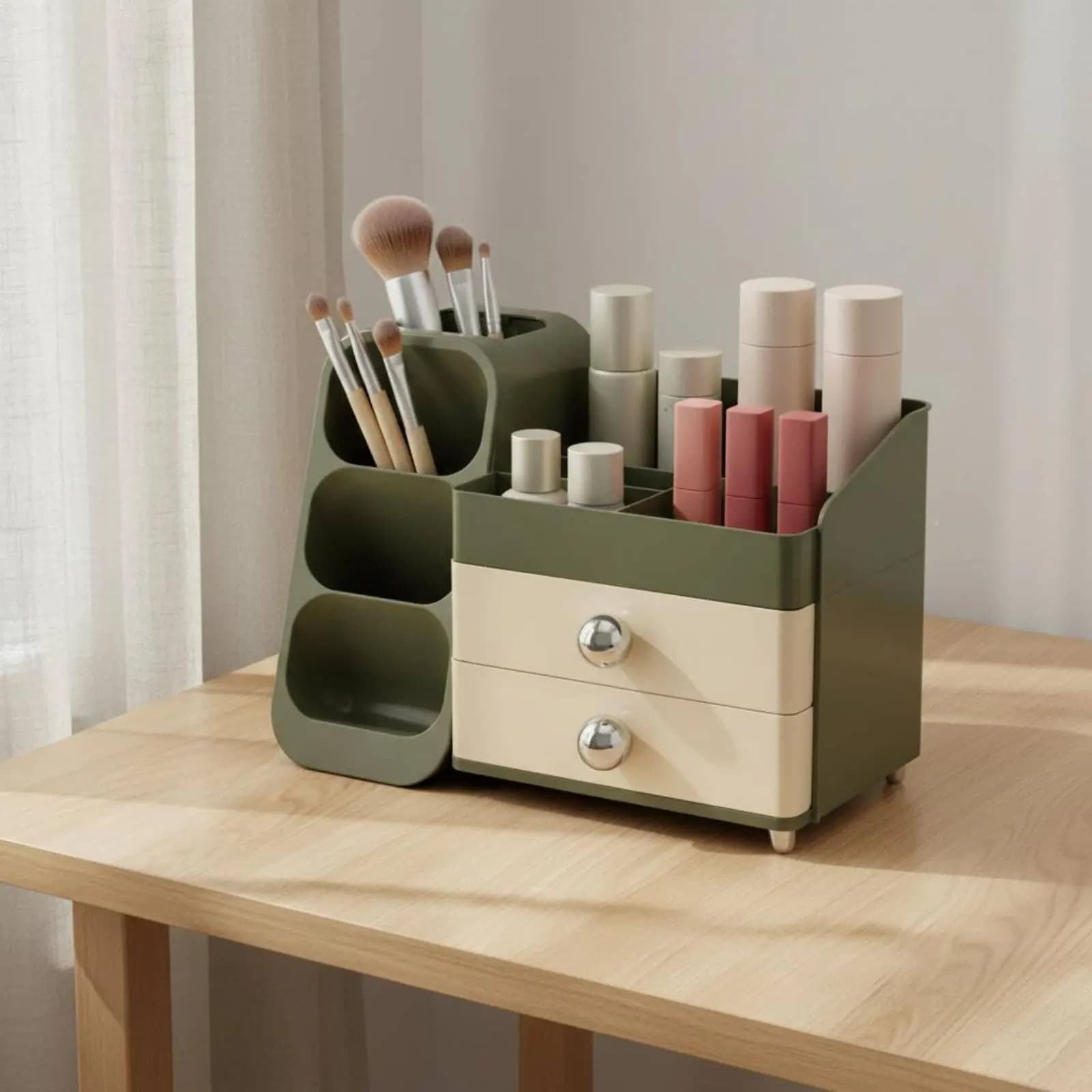 Makeup Organizer with Drawers Large Capacity Makeup Brush and Lipstick Organizer Cosmetic Storage Case Accessible Top Design