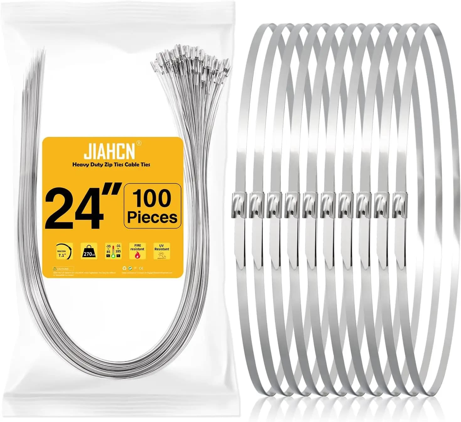 100 Fascette in Acciaio Inox Resistenti, 60 cm, Resistenza alla Trazione 270 LBS, Fascette Metalliche Riutilizzabili per Uso Interno ed Esterno