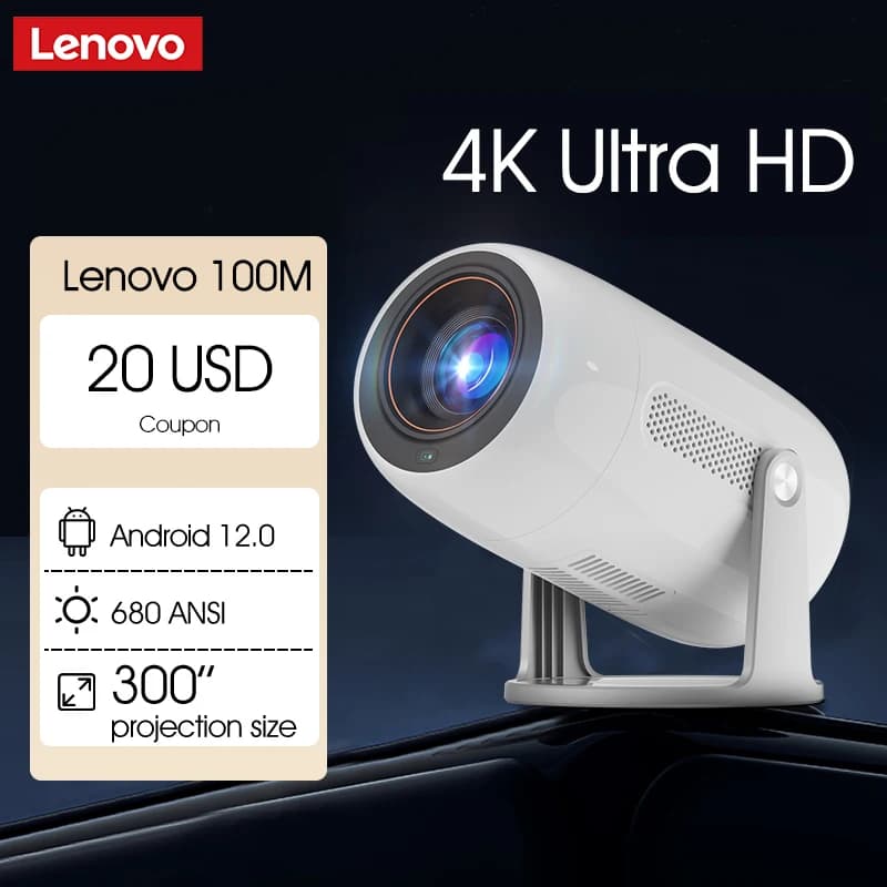 Lenovo Portable Projector 4K 100M Android 12 WIFI 6 TOF No-Sense Automatic Focus Full HD Projector for Outdoor Video Film Home Theater