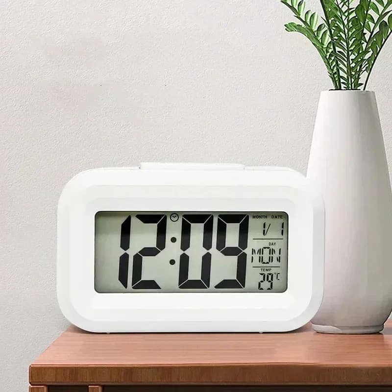 Sveglia digitale a LED Retroilluminazione Snooze Data Ora Calendario Orologio da tavolo elettronico multifunzione retroilluminato da tavolo