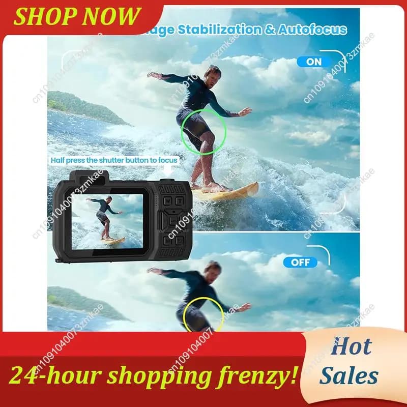 Vendita giornaliera Fotocamera subacquea impermeabile 4K 65MP con scheda 64G, per lo snorkeling Autofocus Selfie Doppio schermo