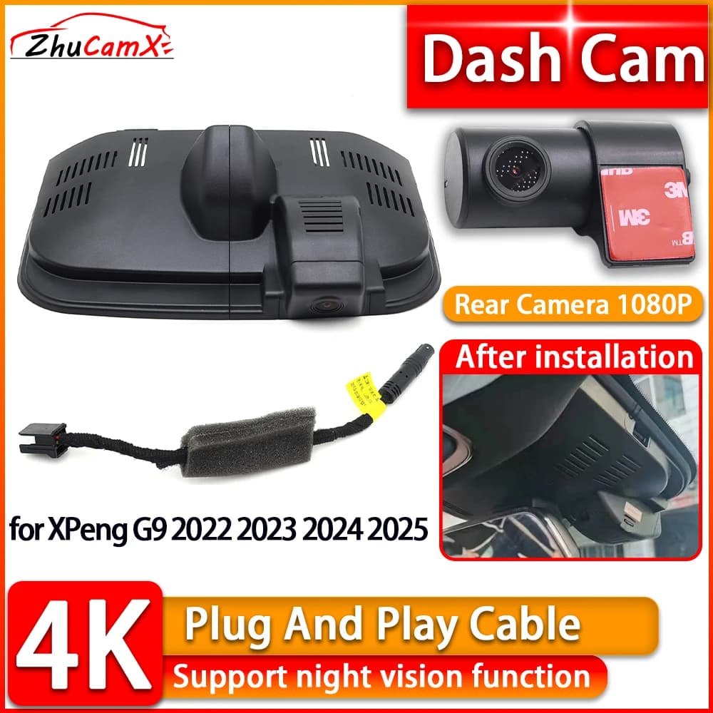 Dash Cam UHD Wi-Fi 4K per XPeng G9 2022 2023 2024 2025, Videocamera DVR Anteriore e Posteriore 2160P, Registratore Video Plug and Play con Visione Notturna