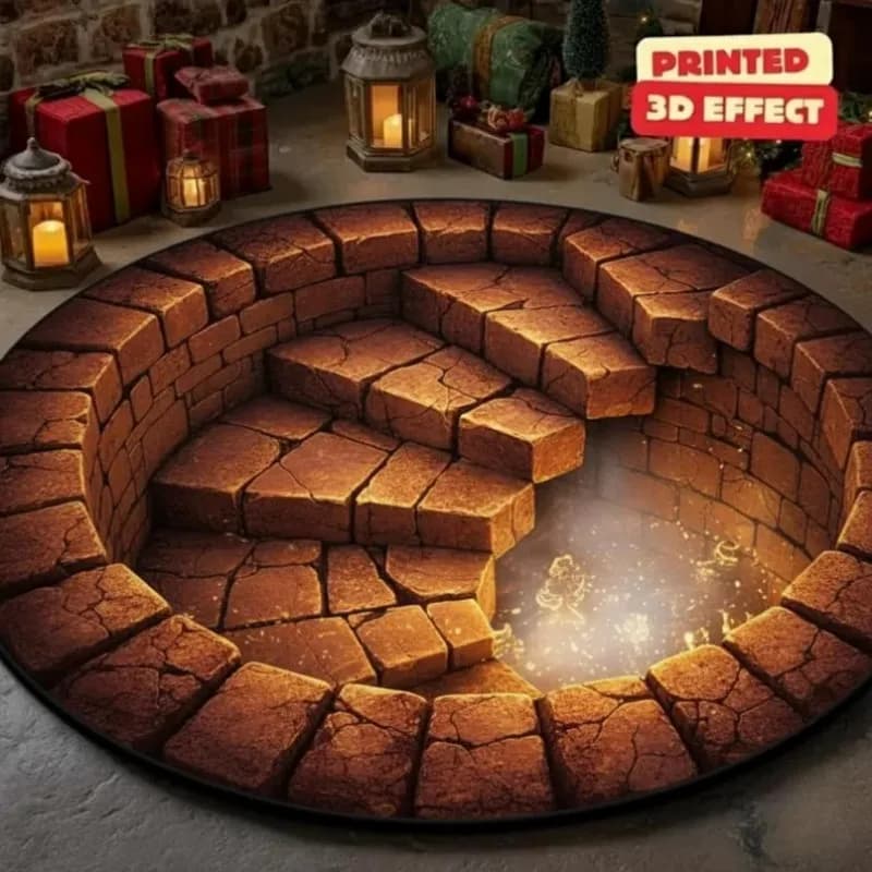 Tappeto illusione 3D Golden Glow Tappeto natalizio con foro per pozzo, accogliente e caldo tappetino per decorazioni natalizie, regalo di Natale unico, decorazione per la casa