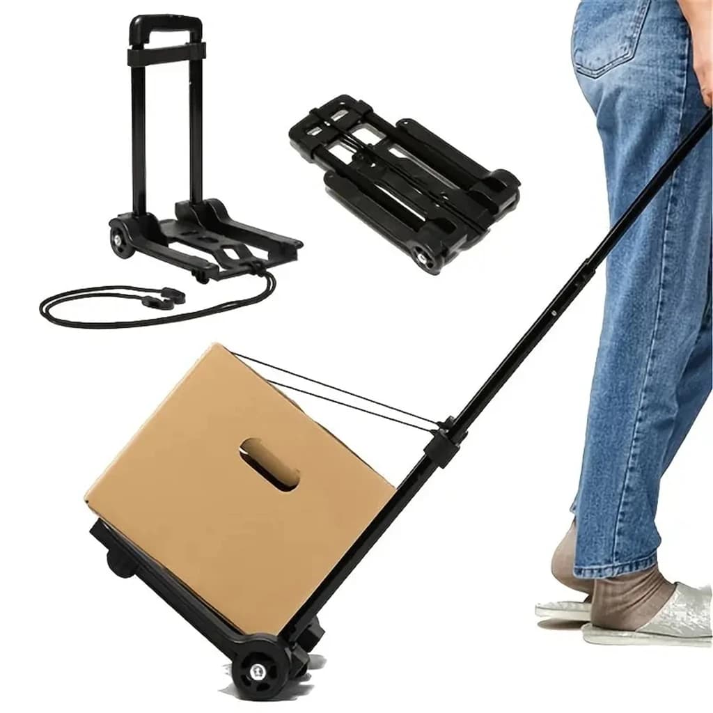 Carrello Pieghevole a 2 Ruote Nero, Carrello Leggero Portatile Telescopico per Trasporto Bagagli, Viaggi, Traslochi e Shopping