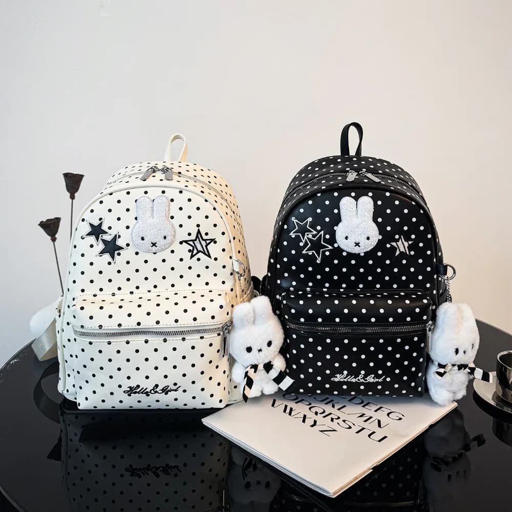 Cute Miffy Rabbit Backpack Polka Dot Korean Girl Backpack Large Capacity Lightweight Commuting School Bag Back-to-School Gift