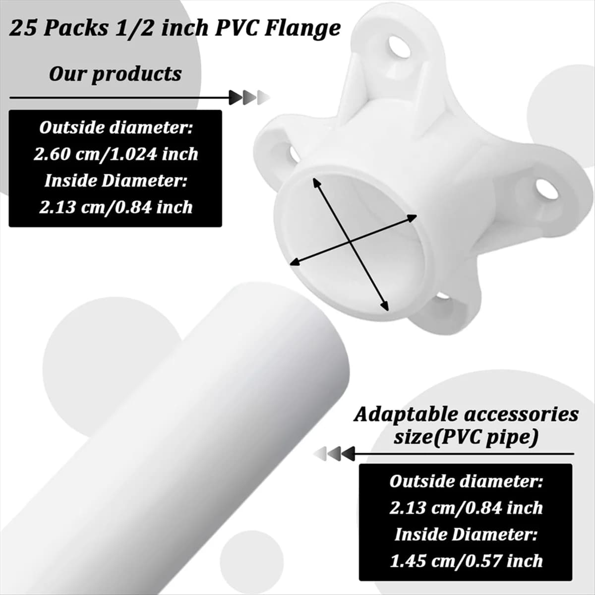 ABNJ 25 Confezioni 1/2 Pollici PVC Flangia Gamba del Tavolo Tappo Raccordi Mobili Vite Tab Caps per Costruzione di Mobili Supporto Piedi Fare