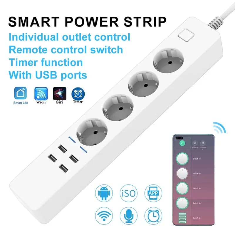 Presa Intelligente WiFi Multipresa con 4 Prese e 4 Porte USB Compatibile con Alexa Google Home Smart Home Tuya Smart Smartlife