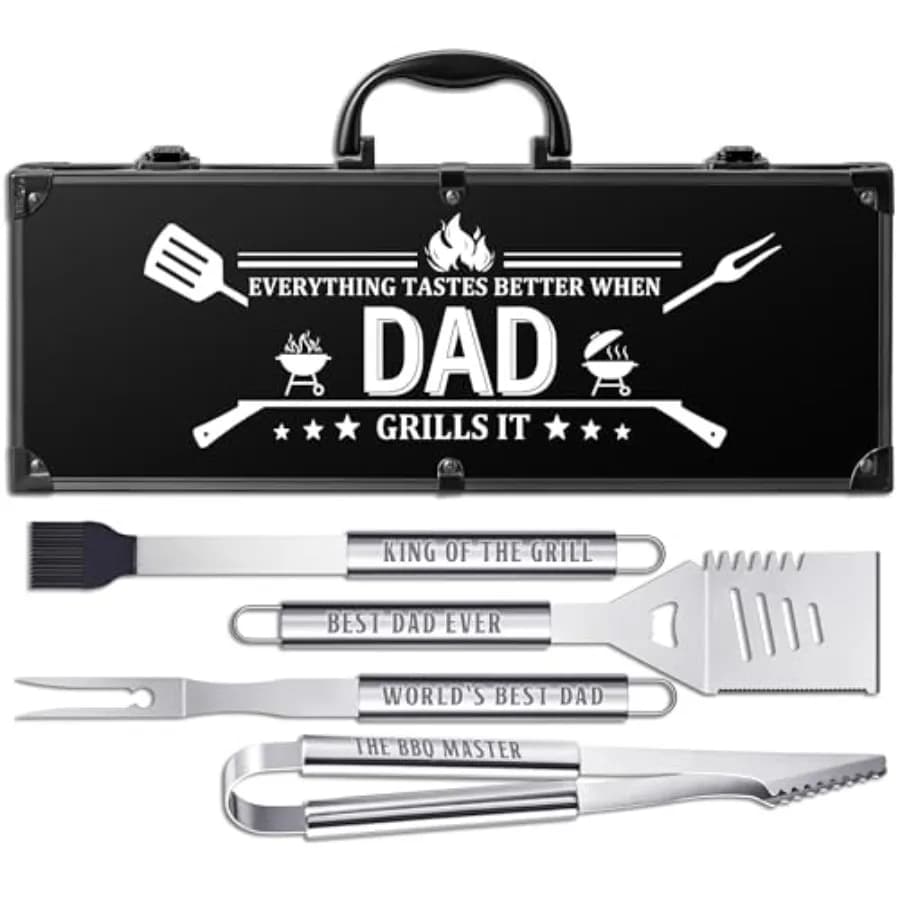 Set di Accessori per Barbecue in Acciaio Inox Resistente, Regalo per San Valentino, Utensili per Grigliate all'Aperto con Alluminio