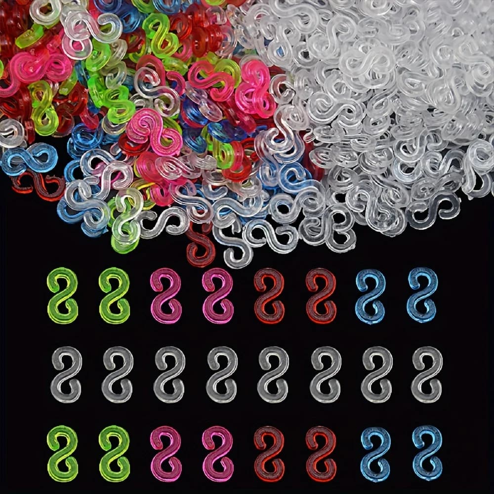 500 Colorful Transparent DIY Acrylic S Clips Rubber Loom Band Clips Handmade Bracelet Necklace Connectors DIY Weaving Craft Tool
