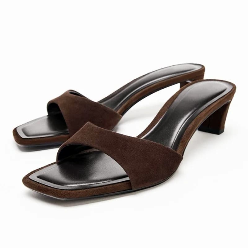 Sandali Estivi Donna 2026 con Tacco Quadrato e Punta Aperta, Ciabatte Comode Casual Marroni alla Moda con Tacco a Rocchetto per Donna