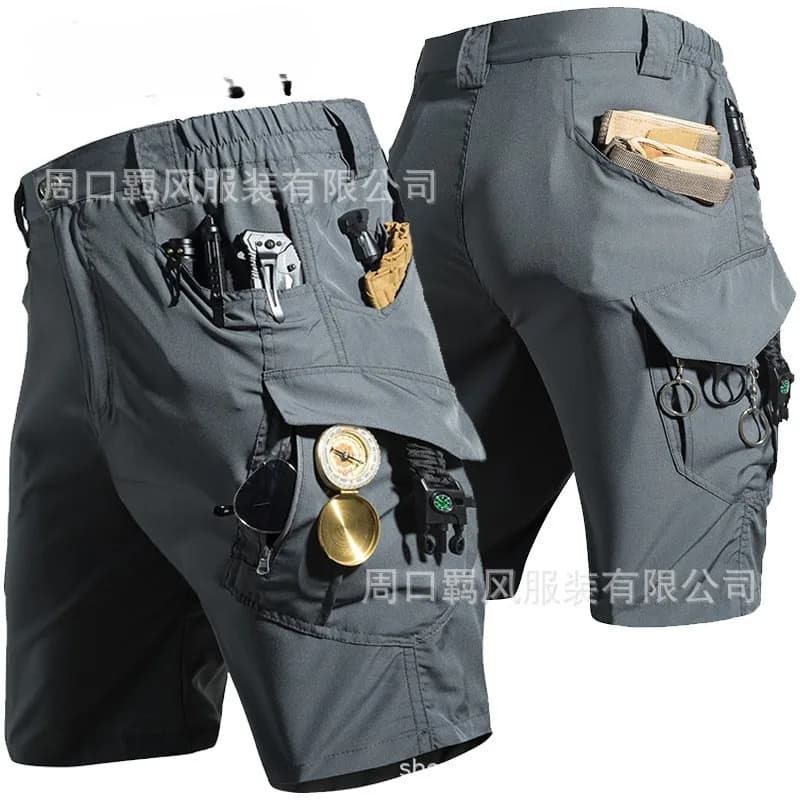 Tactical Quick-Dry Shorts for Men Outdoor Workwear Multi-Pocket Elastic Breathable Lightweight Summer Sport Pants