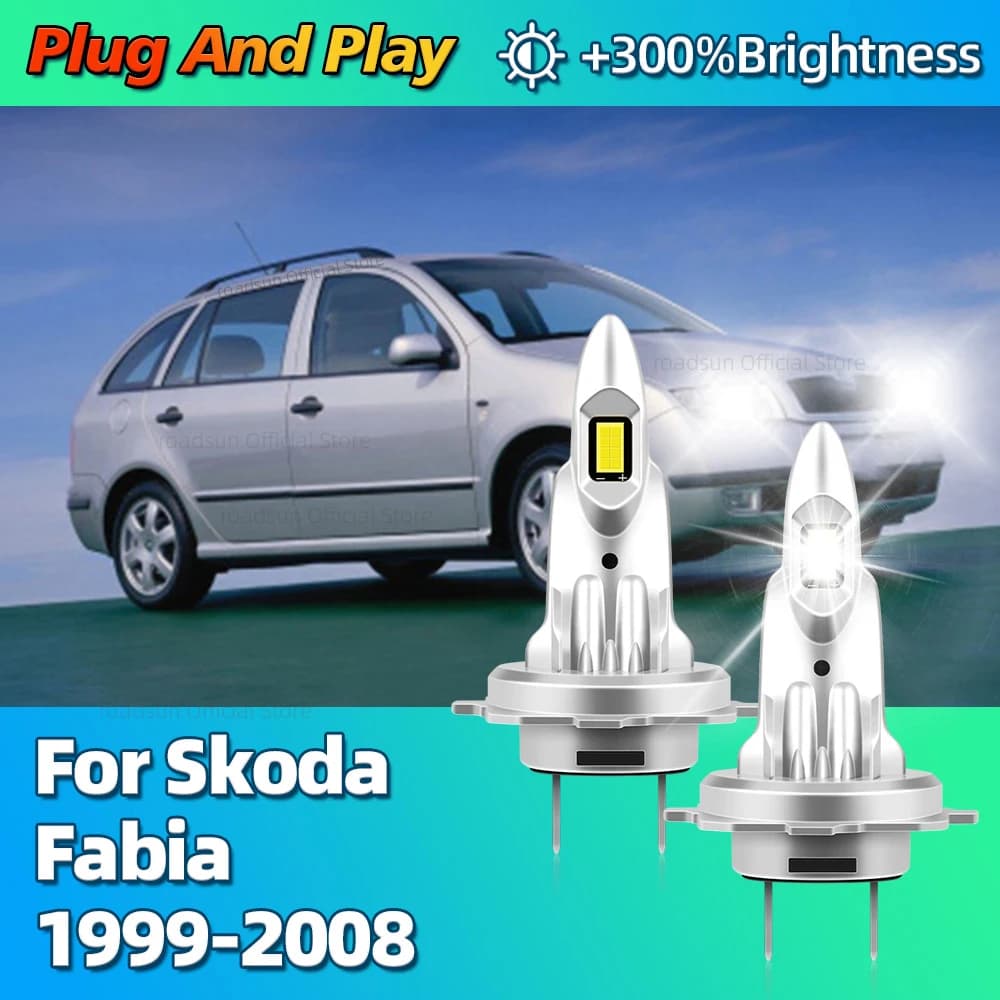 2 pezzi H7 luci a LED mini lampada frontale per auto senza fili 180W faro per Skoda Fabia 1999 2000 2001 2002 2003 2004 2005 2006 2007 2008