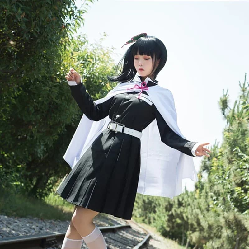 Anime Tsuyuri Kanao Cosplay Costume with Devil Hunter Wig And Butterfly Headdress for Adult And Kids Kimono Party Accessory