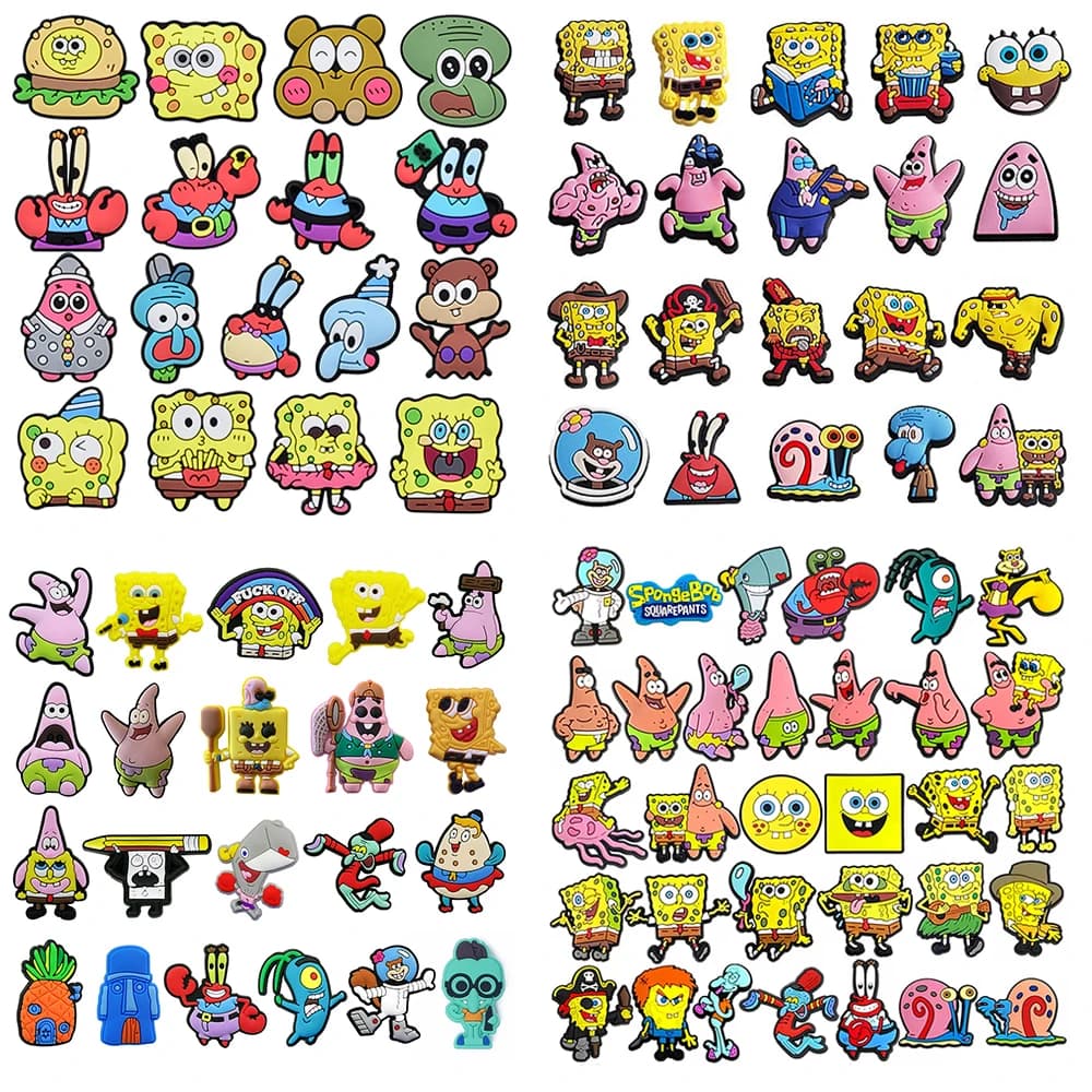 12-32 pezzi di ciondoli per scarpe Spongebob per diapositive zoccoli sandali, decorazioni per scarpe in PVC accessori fibbia per regali di compleanno di Natale