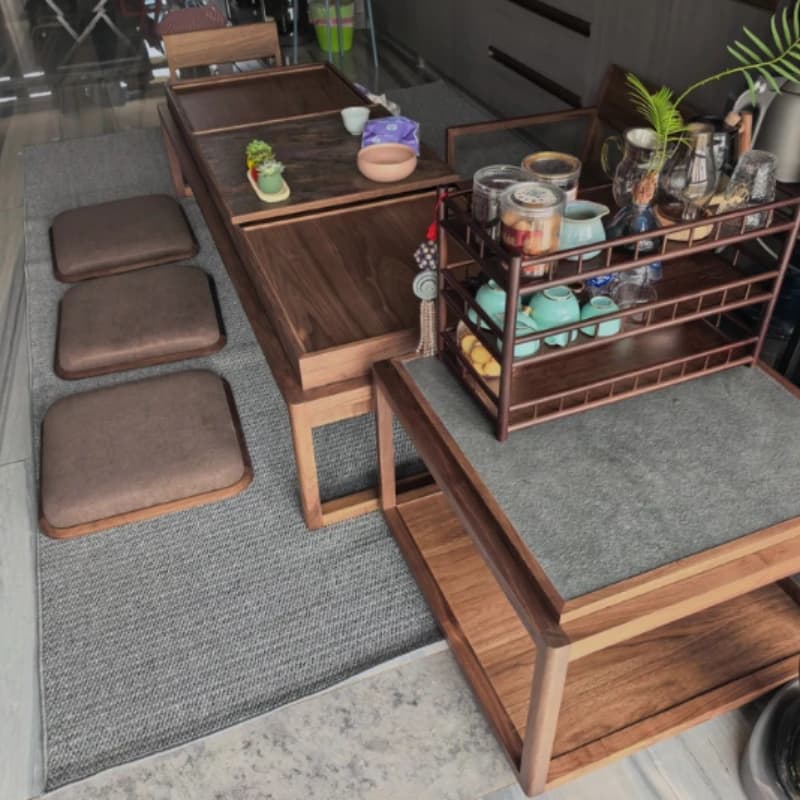 Japanese Solid Wood Meditation Cushion for Tatami Room Black Walnut Cushion Floor Sitting Pad for Window Yoga Kneeling Seat