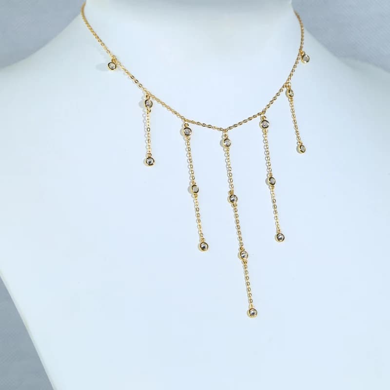 New Gold Color Link Chain Delicate Tassel Women Choker Necklace Paved Bling CZ Fashion High Quality Jewelry