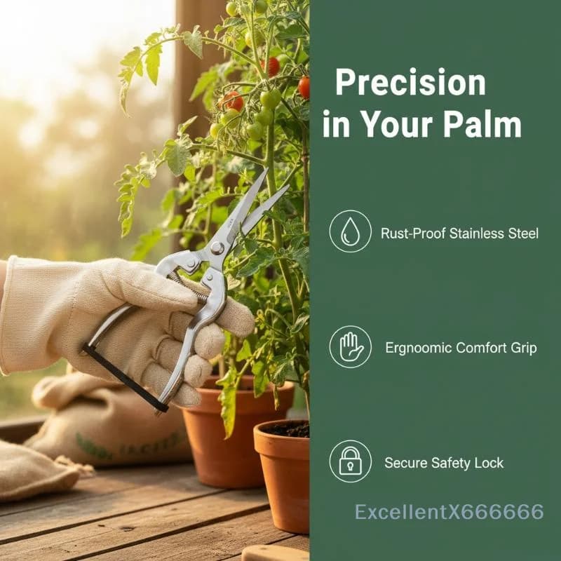 Safety Lock Stainless Steel Pruning Shears Sharp Precision Blades Non-slip Handles for Safe Home Garden Plant Trimming