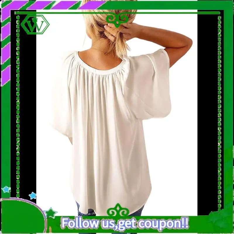 A18P-Top da donna eleganti casual 2025 Camicie a maniche corte con scollo a V primavera estate Camicette casual in chiffon da lavoro
