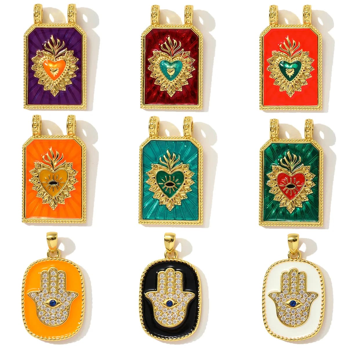 3 pz/lotto Rame Zircone Tarocchi Carte FAI DA TE Pendenti E Ciondoli Smalto Cuore Evil Eye Mano Pendenti Collana Delle Donne Che Fanno Accessori di Gioielli
