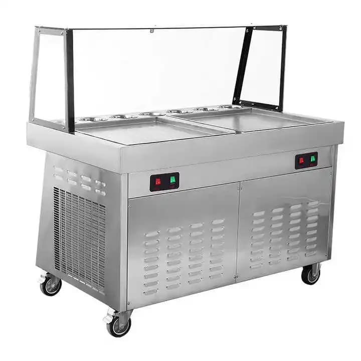 2025 New Frying Pan Double Pot Ice Cream Rolling Machine