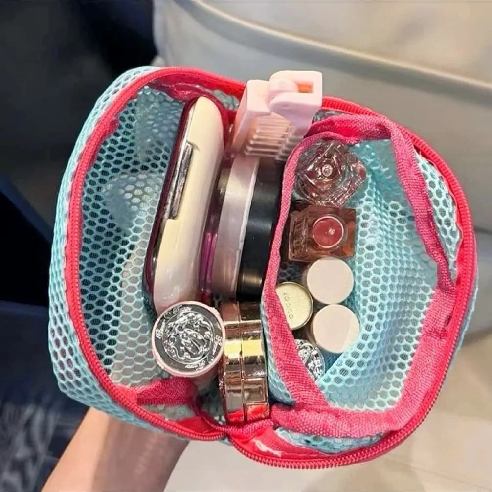 Mini Mesh Makeup Bag Dopamine Travel Toiletry Organizer Portable Small Cosmetic Pouch Ins Style Transparen