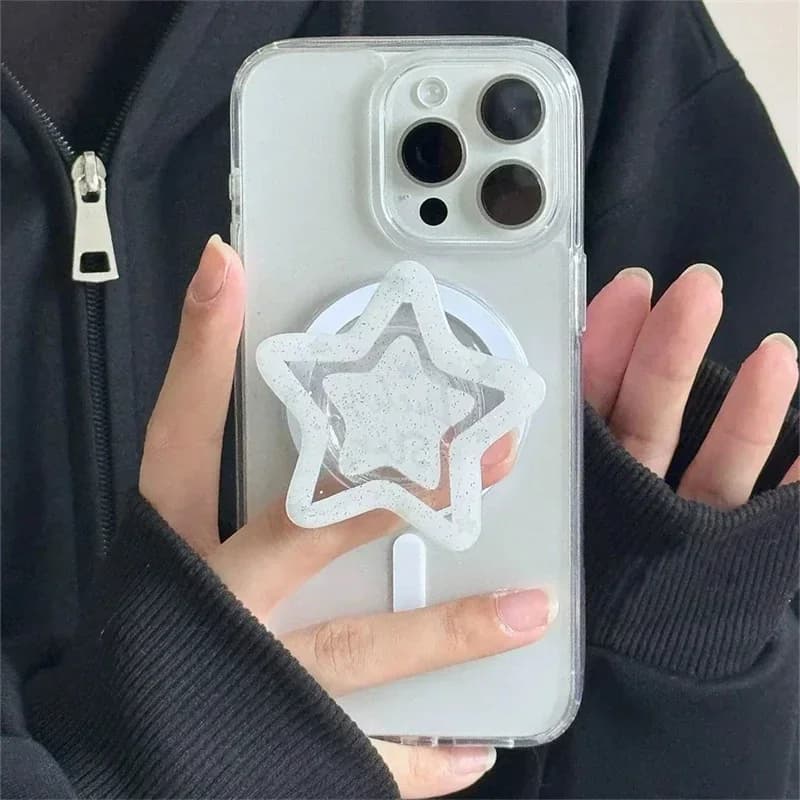 Korean Cute Blue Love Heart Star for Magsafe Magnetic Phone Griptok Grip Tok Stand for IPhone Wireless Charging Holder Bracket