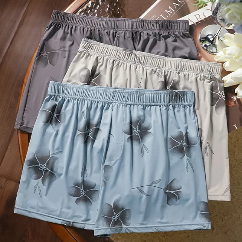 Ice Silk Men Underwear Boxer Shorts Youth Sleepwear Underpants Printed Loose Panties Homewear Quick Drying Sleeping Arrow Pants