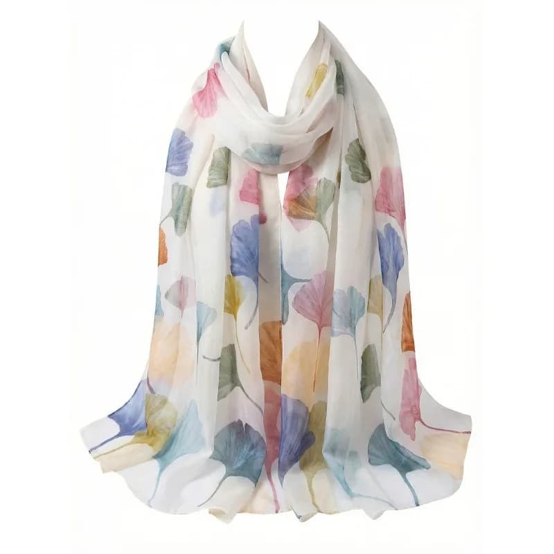 Sciarpa Leggera in Chiffon di Seta di Gelso 100% per Donna, Sciarpa Lunga, Sciarpa da Collo, Copricapo da Spiaggia, Confezione Regalo, Motivo Foglie Multicolore