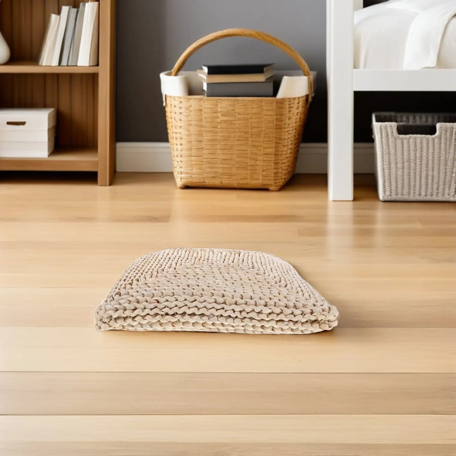 Natural Straw Woven Sitting Cushion Bohemian Style Padded Floor Seat Mat for Tea Ceremony Tatami Room Yoga Meditation Chair