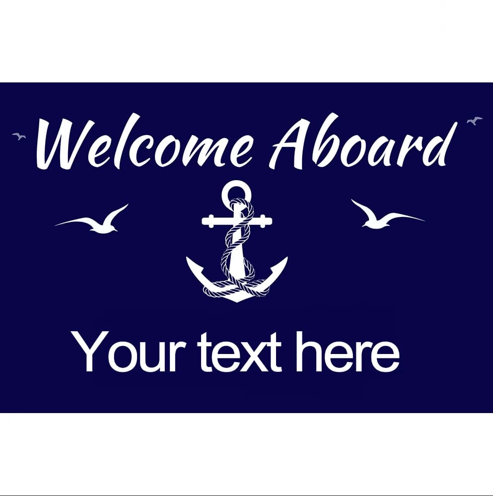 Tappetino di Benvenuto Personalizzato con Nome, Antiscivolo in Gomma, Stile Nautico Costiero con Ancora e Nomi di Barche e Yacht