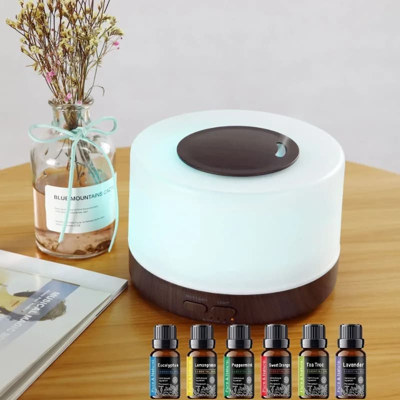 Umidificatore diffusore per aromaterapia con motivo in legno di lusso 500ml umidificatore a LED a 7 colori con telecomando e 6 oli essenziali Premium (Ultras