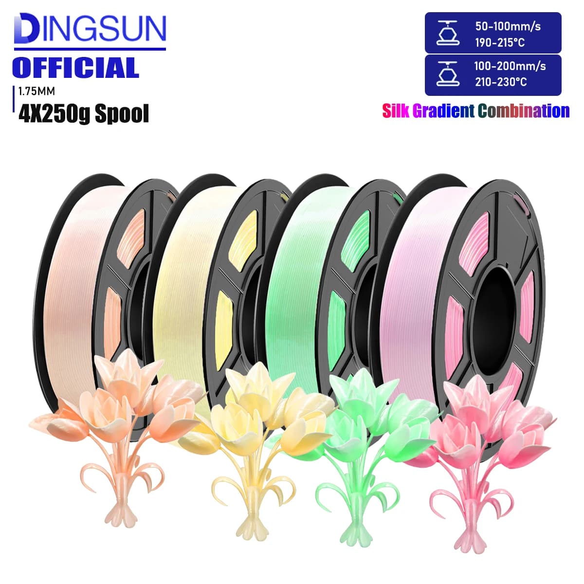 1.75mm Gradient Silk PLA Filament ±0.02mm Quick Color Change 3D Printer Filament 200g/250g/500g/1kg Spool