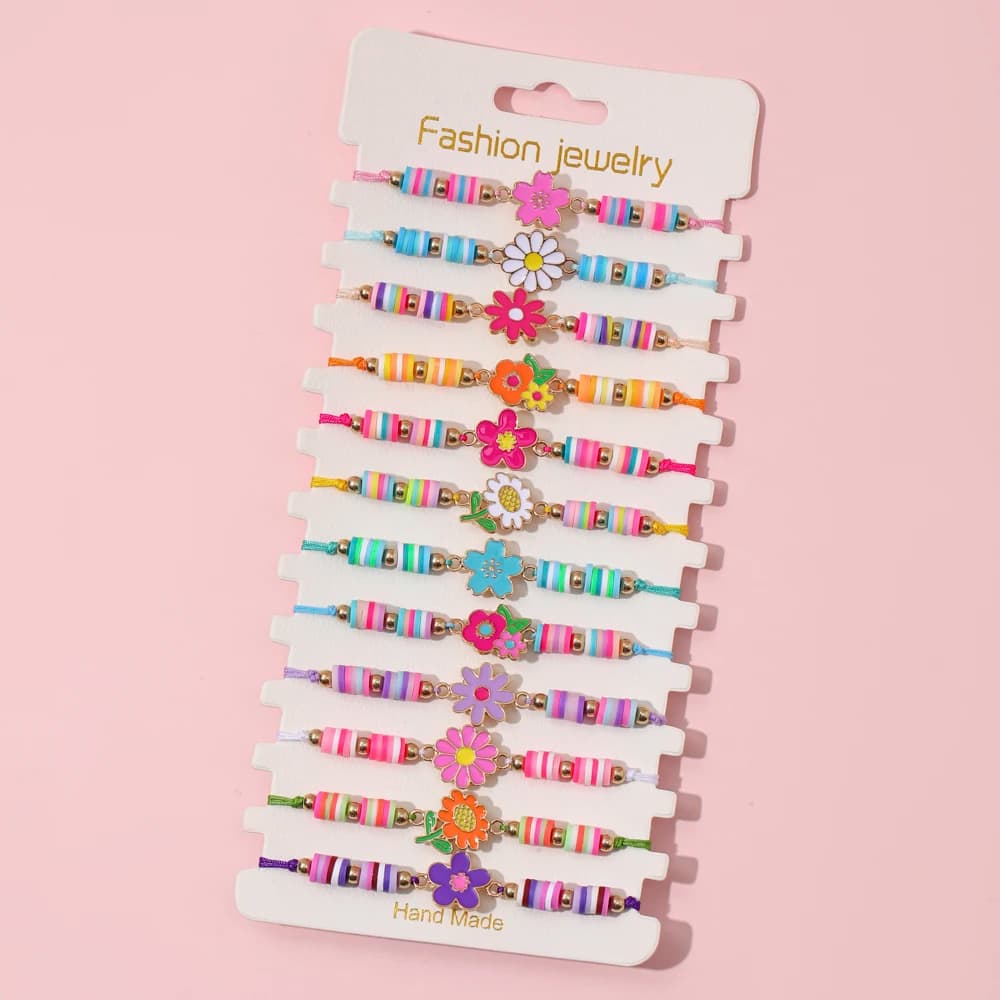 12Pcs/set Flower Fruit Charm Adjustable Handmade Rope Bracelets for Women Girls Birthday Party Jewelry Friendship Gift