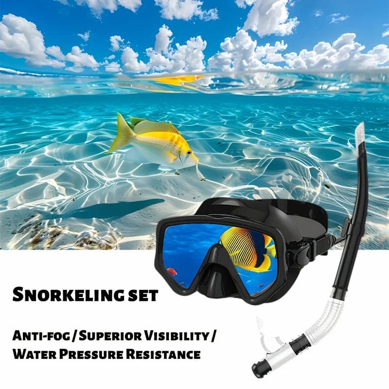 Set per Snorkeling per Adulti, Maschera Subacquea Professionale con Lente in Vetro Temperato Antiappannamento, Impermeabile, in Silicone PC