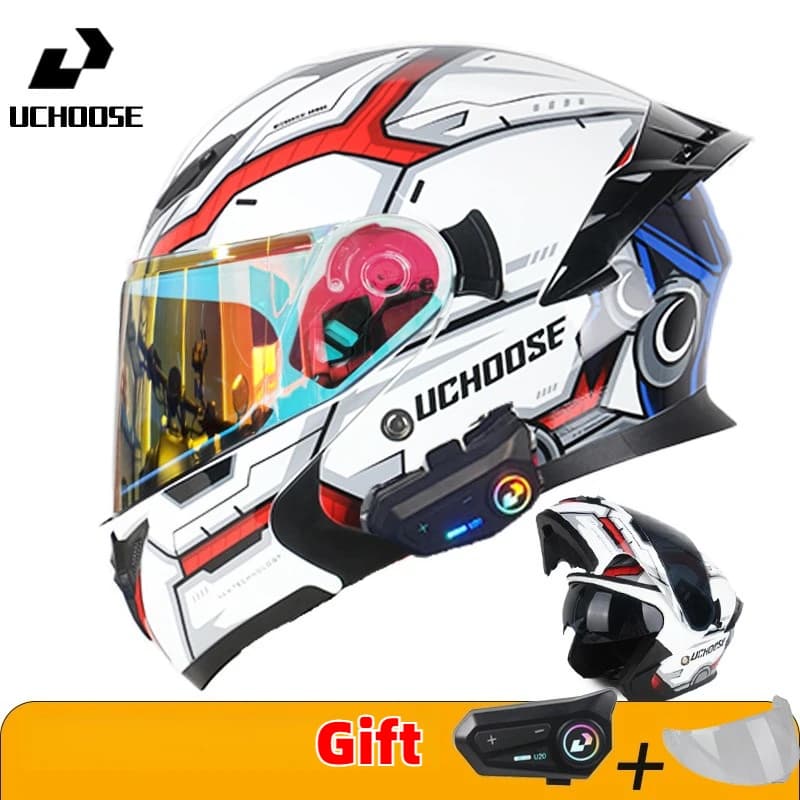 Casco moto Casco a sezione trasversale con doppia lente Casco apribile per ciclismo all'aperto Capacete Casco Moto con cuffie Bluetooth