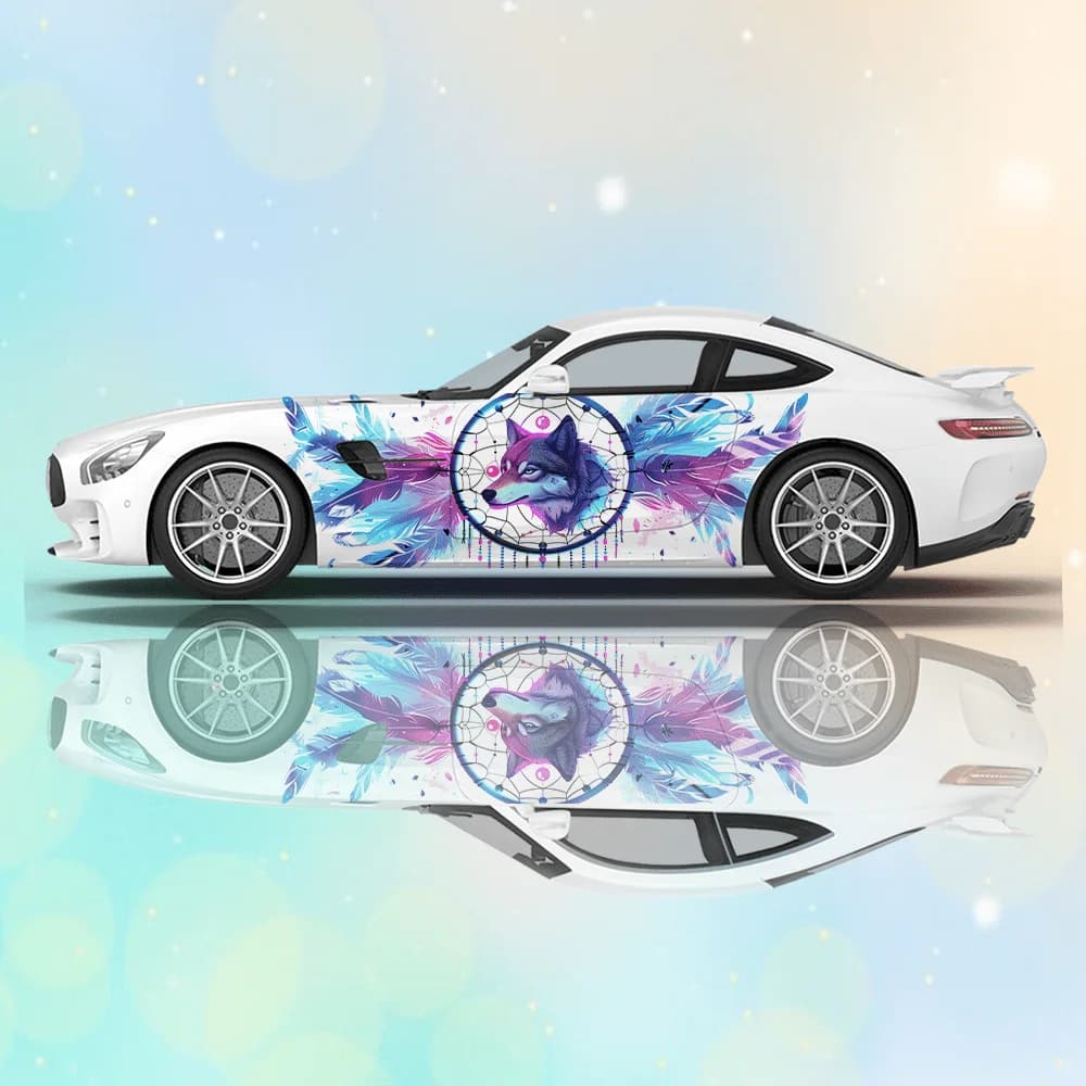 Cool Wolf Dream Catcher Car Vinyl Wraps Decal Self-adhesive PVC Sticker Suitable for Trucks SUV Decoration Auto Accessories Gift