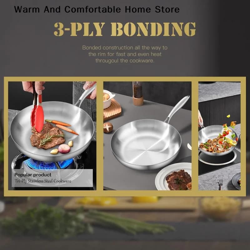 【W】Frying Pan 410 Stainless Steel Frying Pan Uncoated Fry Pan For Induction Cooker Gas Stove Kitchen Utensils