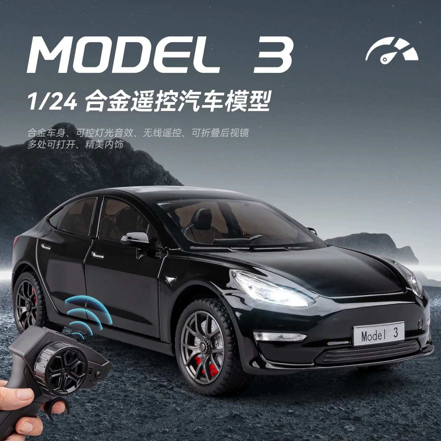 Modellino Auto Telecomandata in Lega 1:24 Model 3, Regalo Giocattolo, Modellino Auto in Lega Pressofusa da Collezione