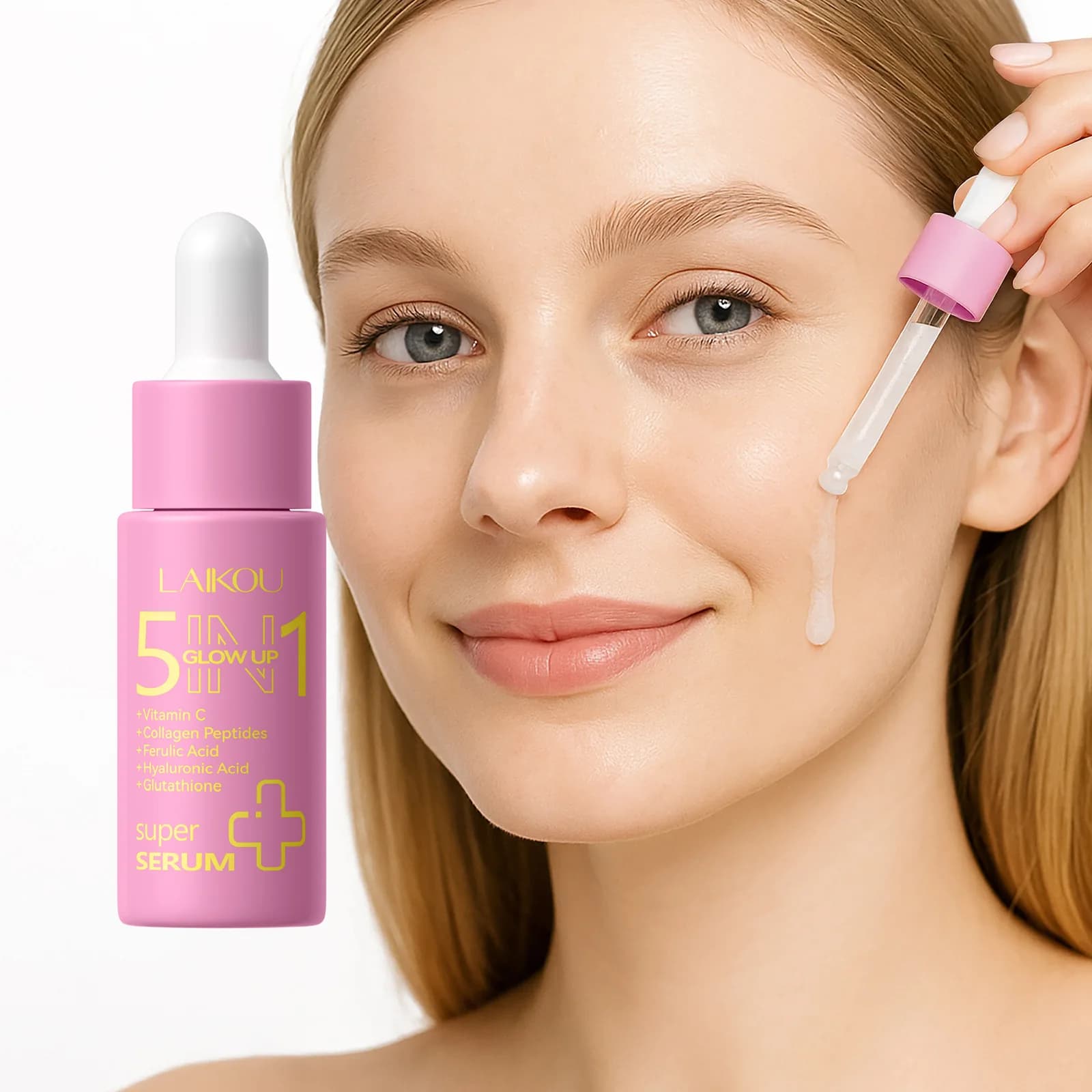 LAIKOU Essenza Viso Multi-Peptide 17ml, 5 in 1 con Vitamina C, Glutatione, Acido Ferulico, Acido Ialuronico, Idratante e Rassodante per la Cura della Pelle